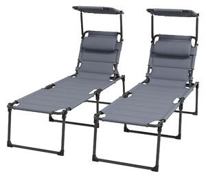 Set 2 Lettini Prendisole Pieghevoli Reclinabili 70x201,5x45 cm in Metallo e Tessuto Oxford Grigio