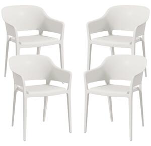 Set 4 Sedie da Giardino Impilabili con Braccioli e Schienale Alto 56x54,5x77,5 cm in Plastica Bianco