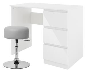 ML-Design scrivania con sgabello, bianco, scrivania per computer con 3 cassetti, sgabello imbottito sgabello grigio chiaro, Ø33cm girevole regolabile in altezza 52-65cm