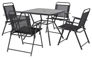 Set Tavolo e 4 Sedie Pieghevoli da Giardino Nero