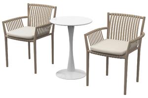 Set Tavolo e 2 Sedie Impilabili da Giardino in Plastica con Cuscini Imbottiti Marrone Chiaro