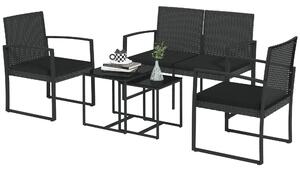 Set da Giardino Divano 2 Poltrone e 2 Tavolini Piano in Vetro Nero