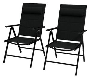 Set 2 Sedie Pieghevoli con Schienale Reclinabile e Poggiatesta 54x67x108 cm in Alluminio e Poliestere Nero