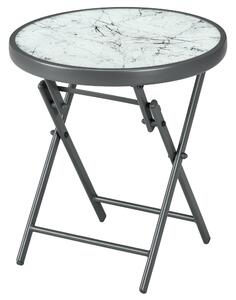 Tavolino da Caffè per Giardino Pieghevole Ø45x50 cm Piano in Vetro Effetto Marmo Grigio