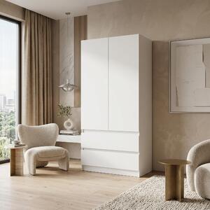 Armadio Novela, bianco a 2 ante | Armadio moderno per camera da letto 90 x 180 x 50 cm | Armadio per ingresso e camera dei bambini, capiente