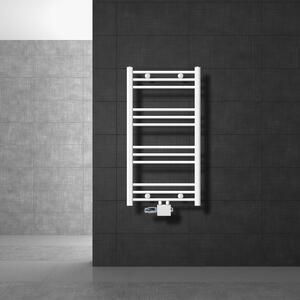 LuxeBath Radiatore da bagno attacco centrale 500 x 800 mm Bianco diritto con termostato e set di collegamento Angolo universale e diritto passante, senza elemento riscaldante