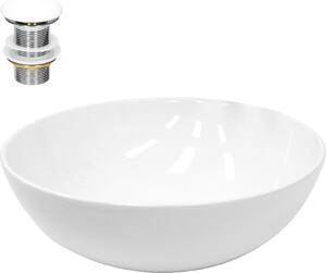 Lavabo LuxeBath Lavabo da appoggio rotondo, Ø40x14,7 cm, bianco, in Vetroceramica, incl. set di scarico senza troppopieno
