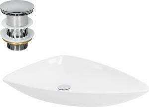 LuxeBath Lavabo da appoggio Square, 69x46x13 cm, bianco, in Vetroceramica, incl. set di scarico senza troppopieno