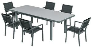 Set Tavolo Allungabile e 6 Sedie Pieghevoli da Giardino in Alluminio Grigio e Nero