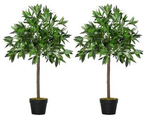 Set di 2 Alberi Artificiali di Alloro per Interni ed Esterni H90 cm con Vaso Verde