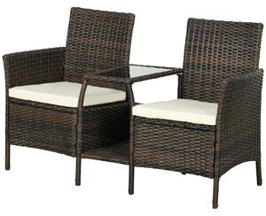 Set 2 Poltrone Moderne con Tavolino Caffè da Giardino 138x60x87 cm in Rattan Marrone