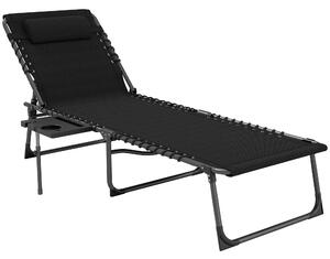 Outsunny Sdraio Pieghevole con Schienale Regolabile Poggiatesta Tasca Laterale Vassoio e Struttura in Acciaio 190x60x31 cm Nero | Aosom Italy