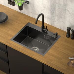 Lavello da cucina ML-Design con scarico a scomparsa e dispenser di sapone, antracite, in acciaio inox
