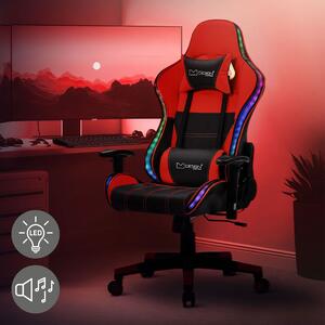 Sedia da gioco ML-Design con illuminazione LED RGB e altoparlanti Bluetooth, nero/rosso, sedia da ufficio ergonomica, schienale, poggiatesta, cuscino lombare