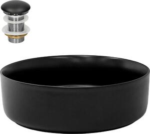 Lavabo LuxeBath Lavabo da appoggio rotondo, Ø 36x12 cm, nero, in Vetroceramica, incl. set di scarico senza troppopieno