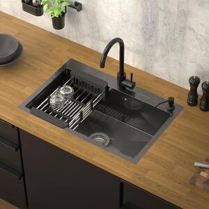 Lavello da cucina ML-Design con scarico a scomparsa e dispenser di sapone, antracite, in acciaio inox