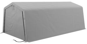 Tendone per Auto e Feste con 2 Finestre Laterali 618x265/330x240 cm in Acciaio Zincato e PE Grigio Chiaro