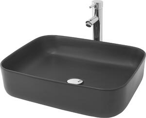 LuxeBath Lavabo da appoggio Quadrato, 51x40,5x13,5 cm, nero opaco, in Vetroceramica