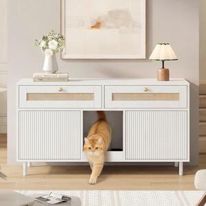 Mobiletto per lettiera per gatti con tappetino assorbente, dimensioni 120 x 50 x 65 cm, 2 ante e 2 cassetti, realizzato in MDF, colore bianco