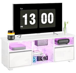 HOMCOM Mobile TV 120 cm, mobile televisivo per televisore fino a 55 pollici con illuminazione LED e telecomando, mensole in vetro bianco | Aosom Italy