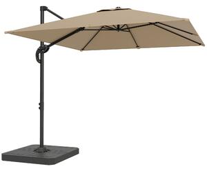 Outsunny Ombrellone a braccio quadrato, base e piastre di zavorra, asta in alluminio, protezione UPF50+, 2,4x2,4m, Kaki | Aosom Italy