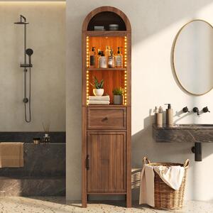 Mobile bagno autoportante, alto, con illuminazione a LED, cassetto e ante reversibili, dimensioni 40 x 30 x 163 cm, finitura effetto noce