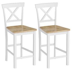 HOMCOM Set di 2 Sgabelli da Bar con Schienale e Poggiapiedi, Legno di Gomma, per Cucina, Sala da Pranzo, Bar, Rovere+Bianco | Aosom Italy