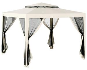 Outsunny Gazebo da Giardino 3x3 m con Zanzariera, Doppio Tetto e 8 Fori, in Acciaio e Poliestere Bianco Crema