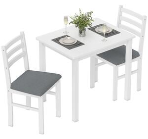 HOMCOM Set da tavolo da pranzo a 3 pezzi con 2 sedie, Tavolo da cucina per spazi compatti, Sedie imbottite, Salvaspazio, MDF, Bianco | Aosom Italy