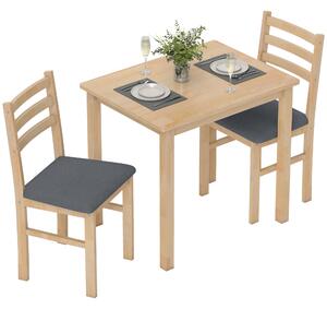 HOMCOM Set tavolo da pranzo 3 pezzi con 2 sedie, Tavolo da cucina per spazi compatti, sedie imbottite, risparmio spazio, MDF, Legno naturale | Aosom Italy