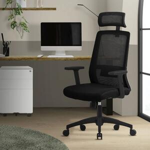 Sedia da ufficio ergonomica ML-Design, nera, in rete, con poggiatesta regolabile