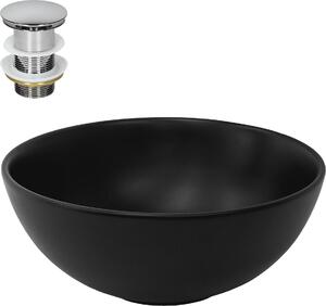 Lavabo LuxeBath Lavabo da appoggio rotondo, Ø 32x13,5 cm, nero opaco, in Vetroceramica, incl. set di scarico senza troppopieno