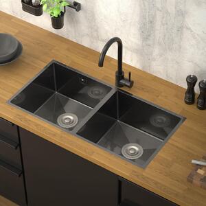 ML-Design lavello doppio con set di scarico e troppopieno, antracite, acciaio inox