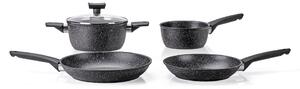 Batteria di Pentole 5 Pezzi Antiaderente Induzione in Alluminio Effetto Pietra Moneta Magnolia Stone Black