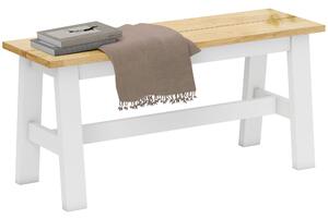 HOMCOM Panca per 2, Panca in finitura quercia, traversa stabilizzante, per Soggiorno, Sala da Pranzo, Ingresso, Legno di gomma, Bianco | Aosom Italy