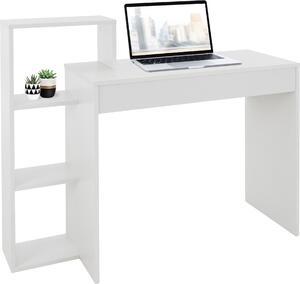 ML-Design scrivania con ripiano, tavolo per PC/portatile, con spazio di archiviazione, bianco, 3 ripiani, 110x72x40 cm, legno, sistema 2 in 1, per la casa