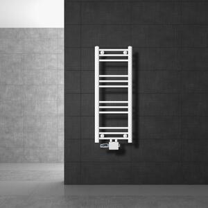 LuxeBath Radiatore da bagno attacco centrale 300 x 800 mm Bianco diritto con termostato e set di collegamento Angolo universale e diritto passante, senza elemento riscaldante