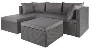 Set Salotto Divano da Giardino con Pouf Contenitore in Polyrattan Grigio Scuro