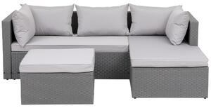 Set Salotto Divano da Giardino con Pouf Contenitore in Polyrattan Grigio Chiaro
