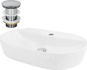 Lavabo LuxeBath Lavabo da appoggio ovale, 60x40x12 cm, bianco, in Vetroceramica, incl. set di scarico senza troppopieno