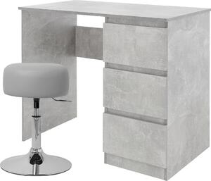 ML-Design scrivania con sgabello, grigio, scrivania per computer con 3 cassetti, sgabello imbottito sgabello grigio chiaro, Ø33cm girevole regolabile in altezza 52-65cm