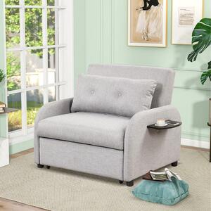 Poltrona Letto Singolo Trasformabile 105x94x86 cm in Tessuto Lino Sfoderabile Grigio Chiaro