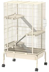 PawHut Gabbia per piccoli animali, Gabbia per animali domestici con 4 piani, ciotola per il cibo, bottiglia d'acqua, 88 x 48 x 150,5 cm, Beige | Aosom Italy