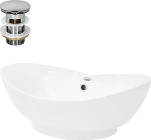 Lavabo LuxeBath Lavabo da appoggio ovale, 59x39,5x20,5 cm, bianco, Vetroceramica, incl. set di scarico con troppopieno