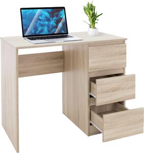 ML-Design scrivania con 3 cassetti, 90x76x50 cm, in rovere Sonoma, molto spazio, moderna, per casa/ufficio
