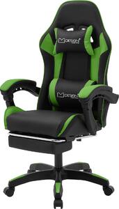 ML-Design sedia da gioco con poggiapiedi, Pelle finta nero-verde, sedia da ufficio ergonomica con bracciolo poggiatesta cuscino lombare, sedia girevole regolabile