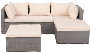 Set Salotto Divano da Giardino con Pouf Contenitore in Polyrattan Beige