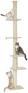PawHut Albero per Gatti, altezza regolabile da 225-275 cm, base stabile, set anti-ribaltamento, copertura in peluche, Crema | Aosom Italy