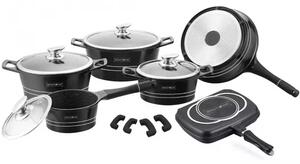 Batteria di Pentole 15 Pezzi in Pietra Lavica Professionale Antiaderente Nero Black