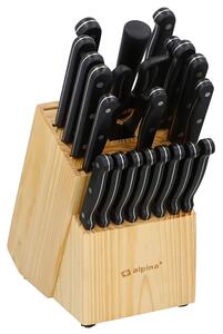 Set Coltelli In Acciaio + Ceppo Portacoltelli Legno 22 Pezzi con Forbici Cucina Alpina